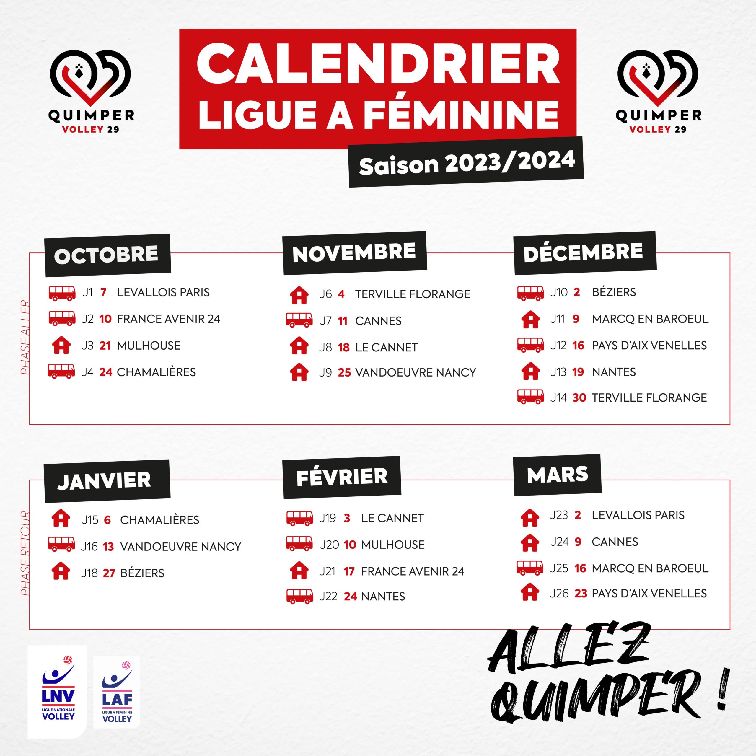 calendrier saison ligue a quimper volley 29